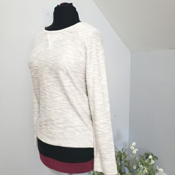 Ann Taylor LOFT Gray Ivory Silver Metallic Long Sleeve Zipper Sweater Large - Picture 4 of 9